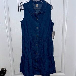 Sweet Butterfly Girls Dress 7/8 Denim Sleeveless Button NWT